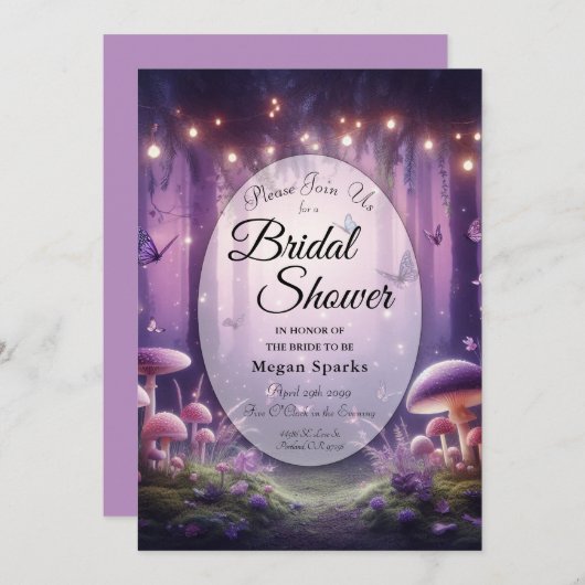 Purple Butterflies and Starlit Skies Bridal Shower 招待状 (正面/裏面)