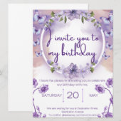 Purple butterflies birthday invitation (正面/裏面)