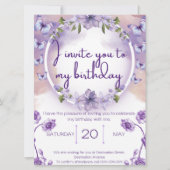 Purple butterflies birthday invitation (正面)