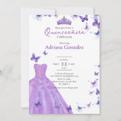 Purple Butterflies Dress Photo 15 XV Quinceanera 招待状 (正面)