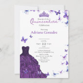 Purple Butterflies Dress Photo 15 XV Quinceanera 招待状 (正面)