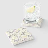Purple Butterflies Lavender Floral ストーンコースター (横)