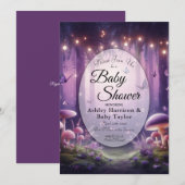 Purple Butterflies Starlit Skies Baby Shower 招待状 (正面/裏面)