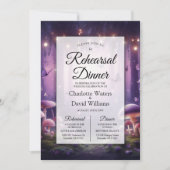  Purple Butterflies Starlit Skies Rehearsal Dinner 招待状 (正面)