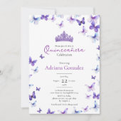 Purple Butterflies Tiara Photo 15 XV Quinceanera 招待状 (正面)