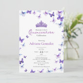 Purple Butterflies Tiara Photo 15 XV Quinceanera 招待状 (スタンド正面)