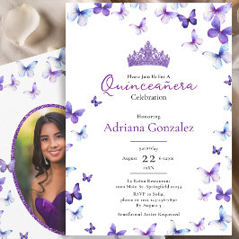 Purple Butterflies Tiara Photo 15 XV Quinceanera 招待状