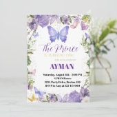 Purple Butterfly 1st Birthday招待状for Boy - 招待状 (スタンド正面)