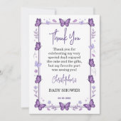 Purple Butterfly Baby Girl Baby Shower サンキューカード (正面)