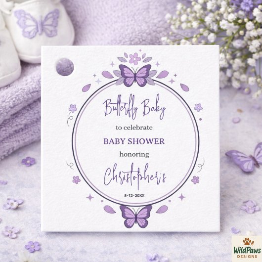 Purple Butterfly Baby Girl Baby Shower  フェイバータグ
