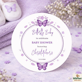 Purple Butterfly Baby Girl Baby Shower  ラウンドシール