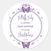 Purple Butterfly Baby Girl Baby Shower  ラウンドシール (正面)
