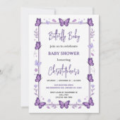 Purple Butterfly Baby Girl Baby Shower  招待状 (正面)
