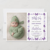 Purple Butterfly Baby Girl Baby Shower  招待状 (正面)
