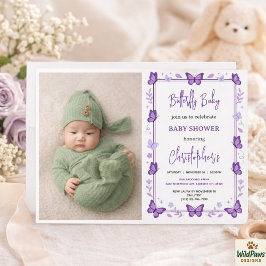 Purple Butterfly Baby Girl Baby Shower  招待状