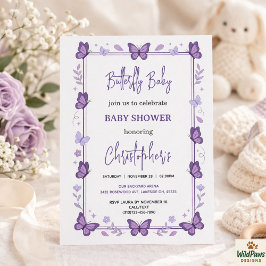 Purple Butterfly Baby Girl Baby Shower  招待状