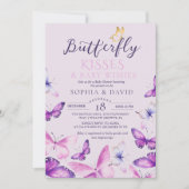 Purple Butterfly Baby Girl Baby Shower  招待状 (正面)