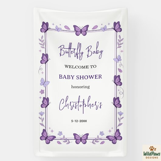 Purple Butterfly Baby Girl Baby Shower  横断幕