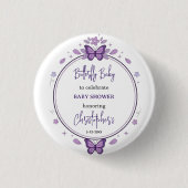 Purple Butterfly Baby Girl Baby Shower 缶バッジ (正面)