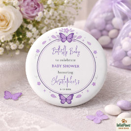 Purple Butterfly Baby Girl Baby Shower  缶バッジ