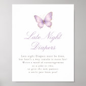 Purple Butterfly Baby Shower Late Night Diapers ポスター (正面)