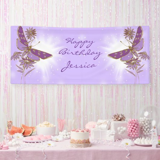 Purple Butterfly Birthday 横断幕 (パーティー)