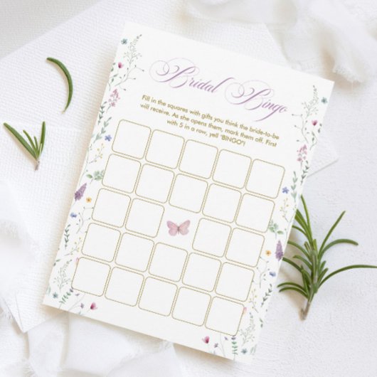 Purple Butterfly Bridal Shower Bingo Game Card 招待状