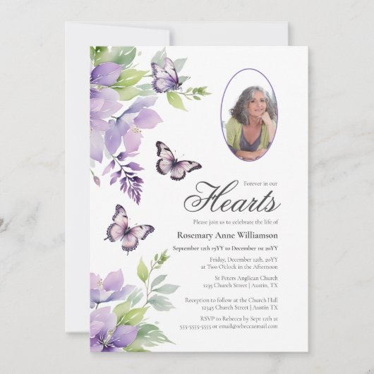 Purple Butterfly Forever In our Hearts Funeral  招待状 (正面)