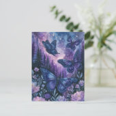 Purple Butterfly in Magical Pine Forest Night Sky ポストカード (スタンド正面)