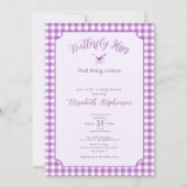 Purple Butterfly Kisses Baby Wishes Baby Shower 招待状 (正面)