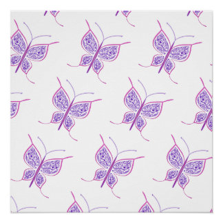 Purple Butterfly Pattern ポスター