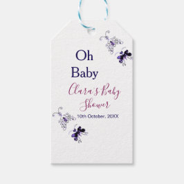 Purple butterfly pink baby shower oh baby modern ギフトタグ