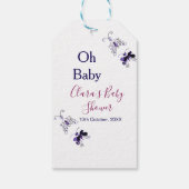 Purple butterfly pink baby shower oh baby modern ギフトタグ (裏面)