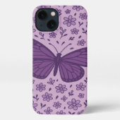 Purple Butterfly with Floral Phone Case Design iPhoneケース (裏面)
