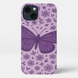 Purple Butterfly with Floral Phone Case Design iPhone 13ケース