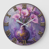 Purple Calla Lily Elegant Floral Art Decor ラージ壁時計 (正面)