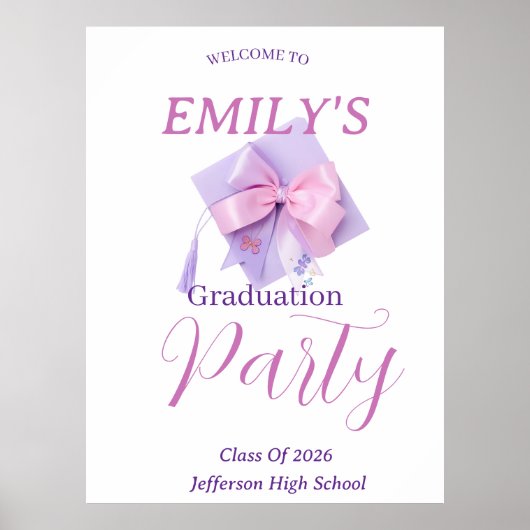 Purple Cap Graduation Party Sign Poster  ポスター (正面)