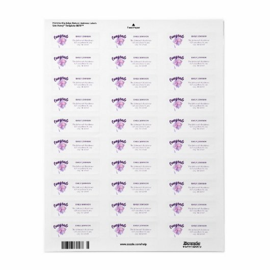 Purple Cap Modern Return Address Labels ラベル (フルシート)