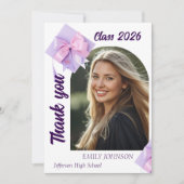 Purple Cap Photo Graduation Thank You Card 招待状 (正面)