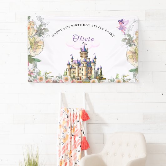 Purple Castle Fairytale Birthday Theme with Fairy 横断幕 (インサイチュ)