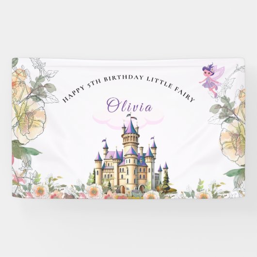 Purple Castle Fairytale Birthday Theme with Fairy 横断幕 (横)