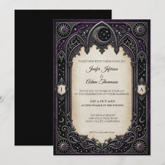 Purple Celestial Gothic Wedding Invitation 招待状 (正面/裏面)
