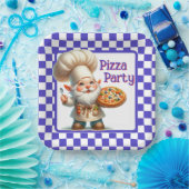 Purple Check Pizza Party ペーパープレート (パーティー)