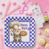 Purple Check Pizza Party ペーパープレート (パーティー)