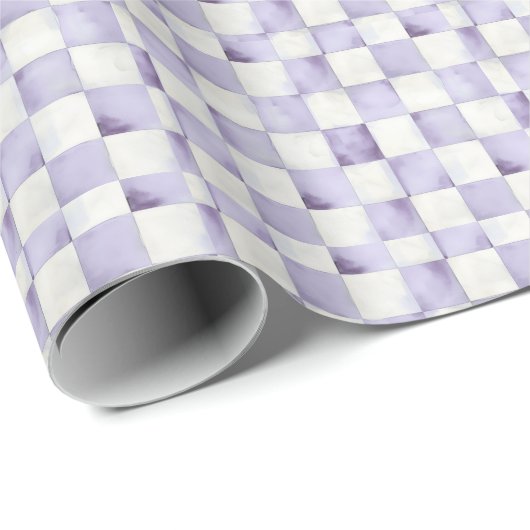Purple Checkered Decorative Gift Wrap Paper ラッピングペーパー (ロールコーナー)