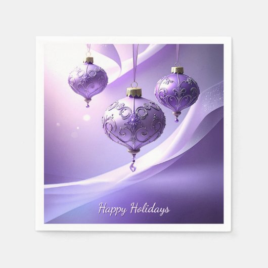 Purple Christmas Ball Holiday Napkin スタンダードカクテルナプキン (正面)