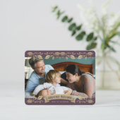 Purple Christmas Blessings Holly Berries Photo シーズンカード (スタンド正面)