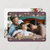 Purple Christmas Blessings Holly Berries Photo シーズンカード (正面/裏面)