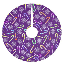 Purple Christmas Candy Cane with Snowflakes ブラッシュドポリエステルツリースカート