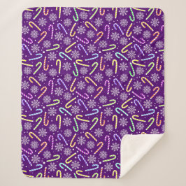 Purple Christmas Candy Canes with Snowflakes シェルパブランケット